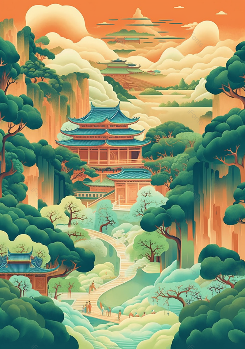 国潮春天绿色树木风景手绘,插画/手绘图,插画/手绘图库,插画/手绘图下载,插画/手绘